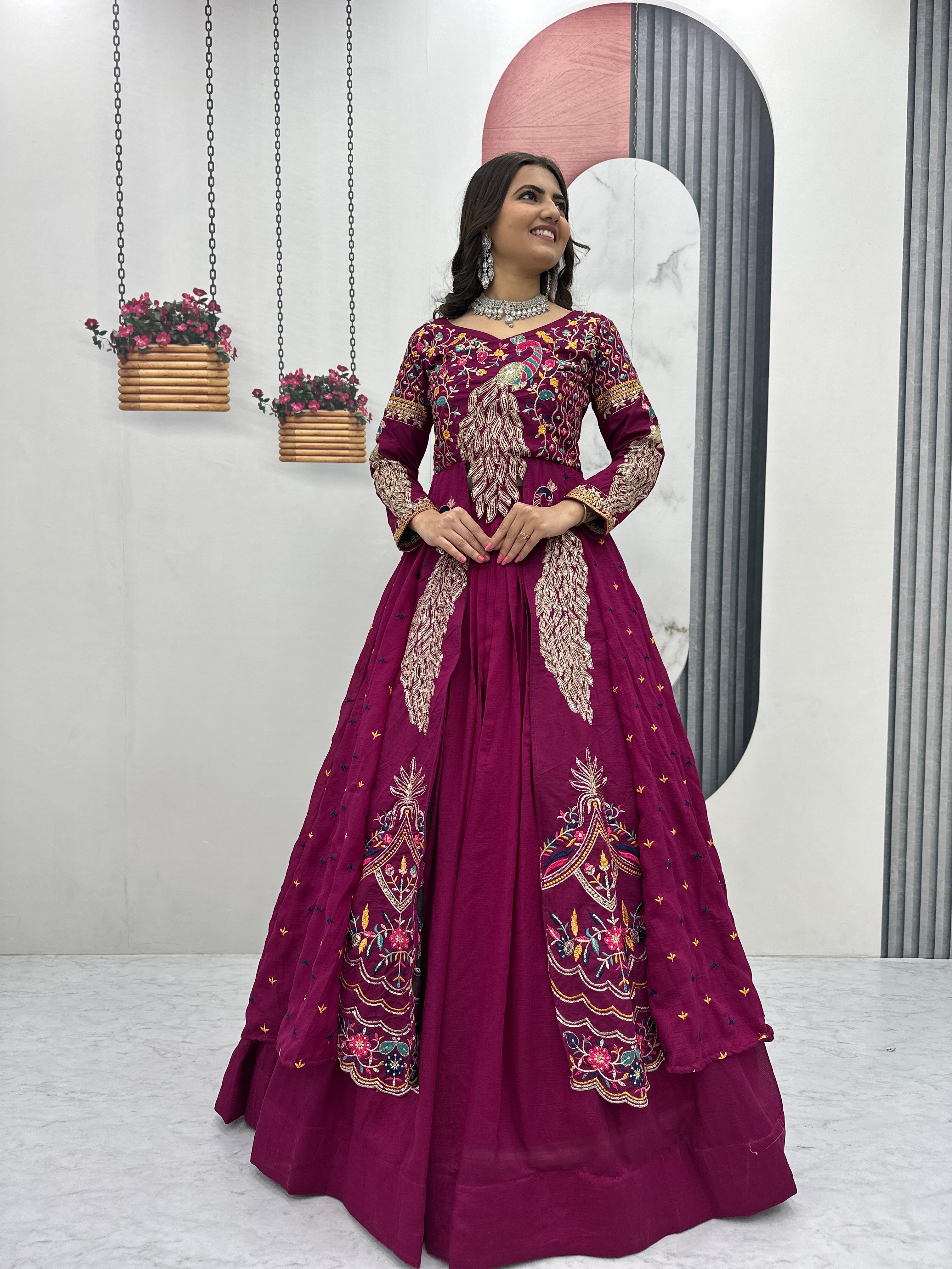 Eloriya Premium Quality Heavy Traditional Crop Top With Shrug With Color - RANI | Eloriya India