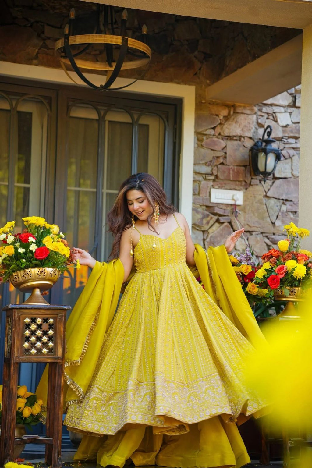 Eloriya Ishmika Mustard Yellow Anarkali Suit Set - XS [34] | Eloriya India