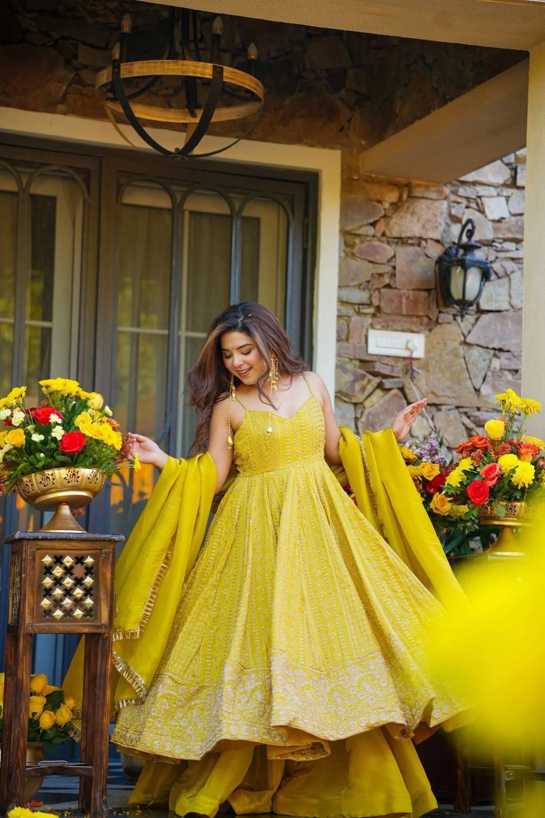Eloriya Ishmika Mustard Yellow Anarkali Suit Set - XS [34] | Eloriya India