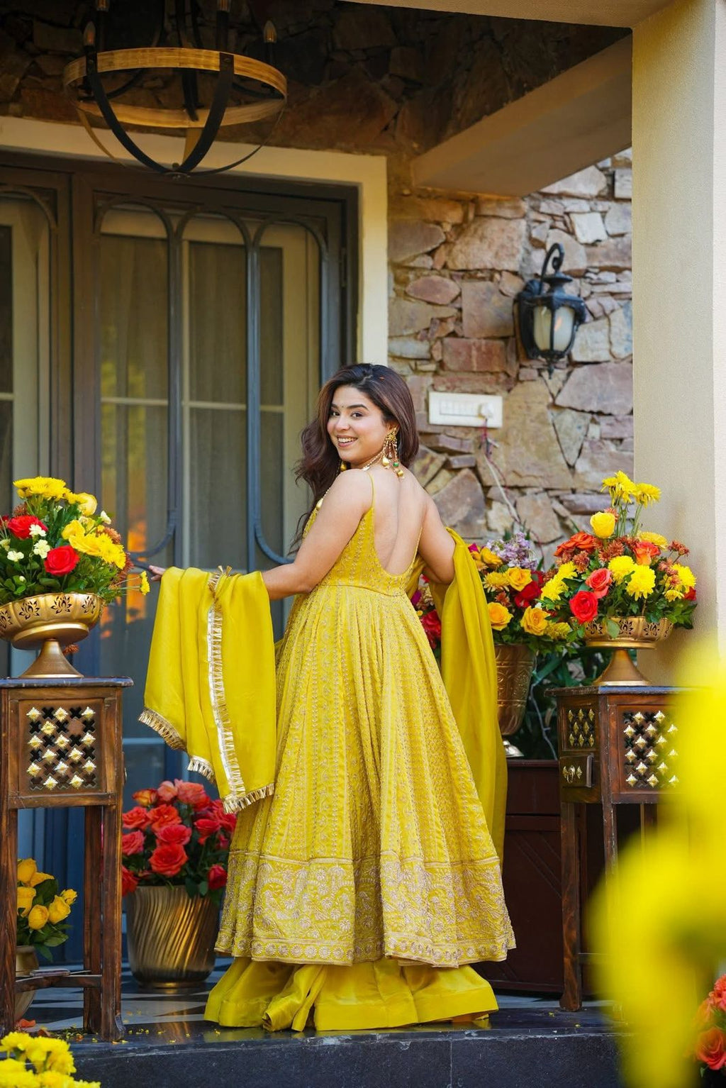 Eloriya Ishmika Mustard Yellow Anarkali Suit Set - XL [42] | Eloriya India