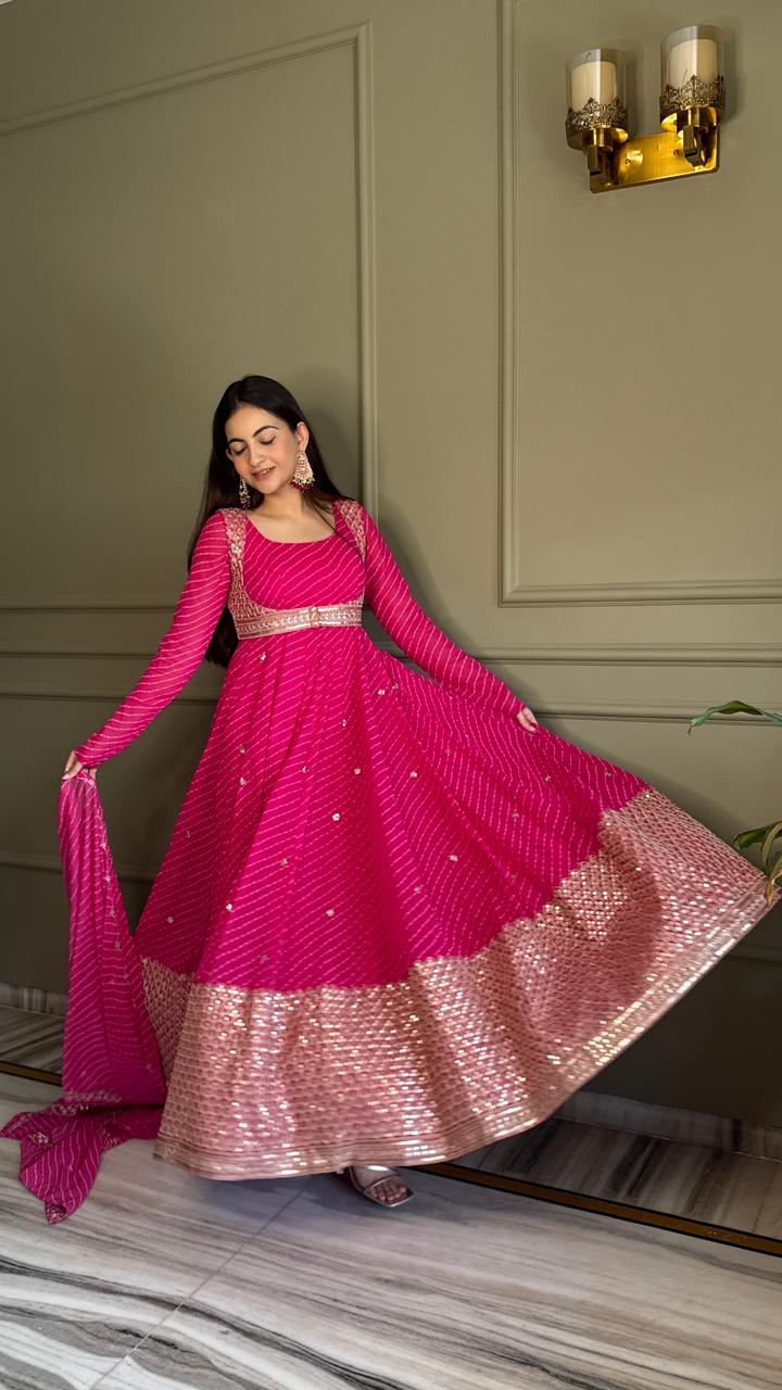 Eloriya Premium Bandhej Heavy Traditional Koti Anarkali Suit Set | Eloriya India