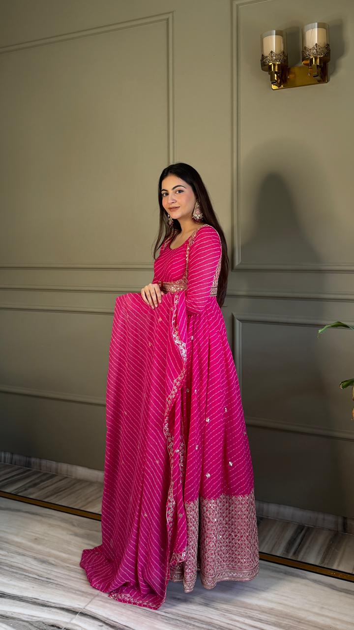 Eloriya Premium Bandhej Heavy Traditional Koti Anarkali Suit Set | Eloriya India