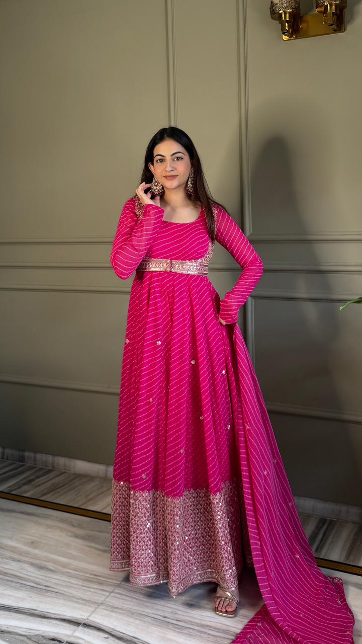 Eloriya Premium Bandhej Heavy Traditional Koti Anarkali Suit Set - XS [34] | Eloriya India