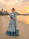 Eloriya Krishva's Exclusive Blue Floral Organza Anarkali Suit Set - M | Eloriya India