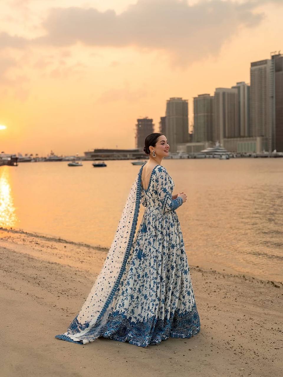 Eloriya Krishva's Exclusive Blue Floral Organza Anarkali Suit Set | Eloriya India