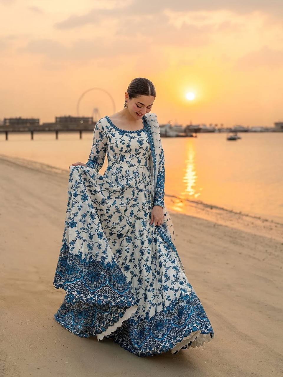 Eloriya Krishva's Exclusive Blue Floral Organza Anarkali Suit Set | Eloriya India