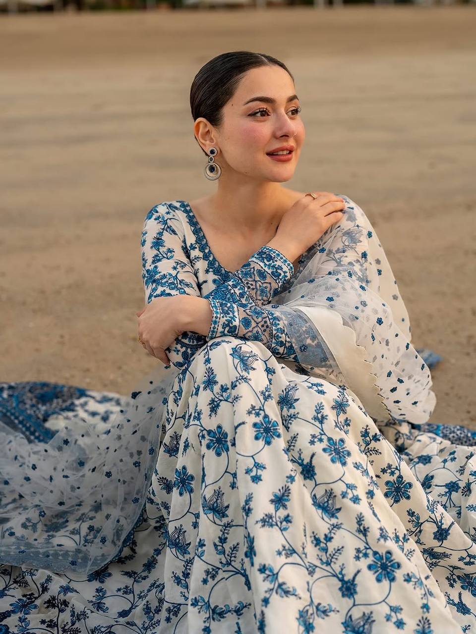 Eloriya Krishva's Exclusive Blue Floral Organza Anarkali Suit Set | Eloriya India