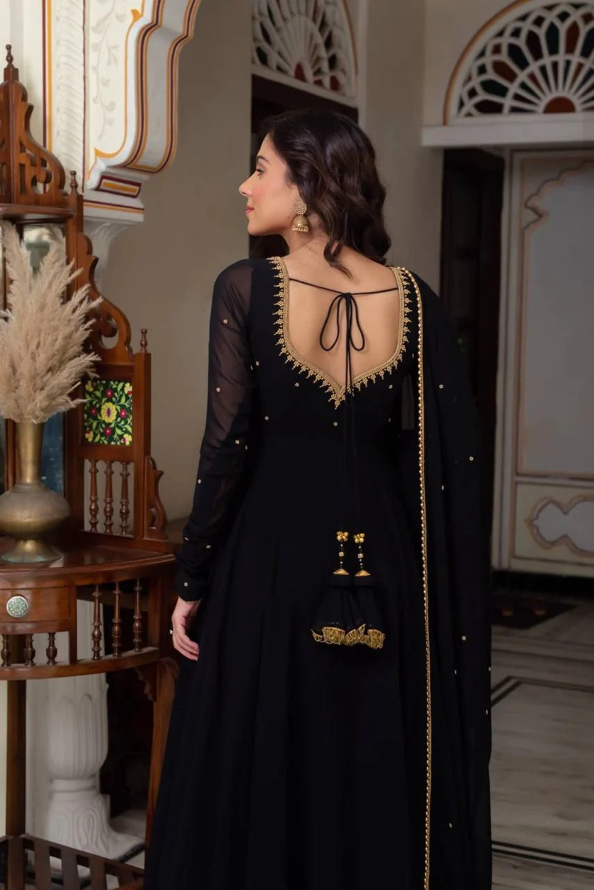 Eloriya Anika Premium Black Party Wear Anarkali Suit Set - L [40] | Eloriya India