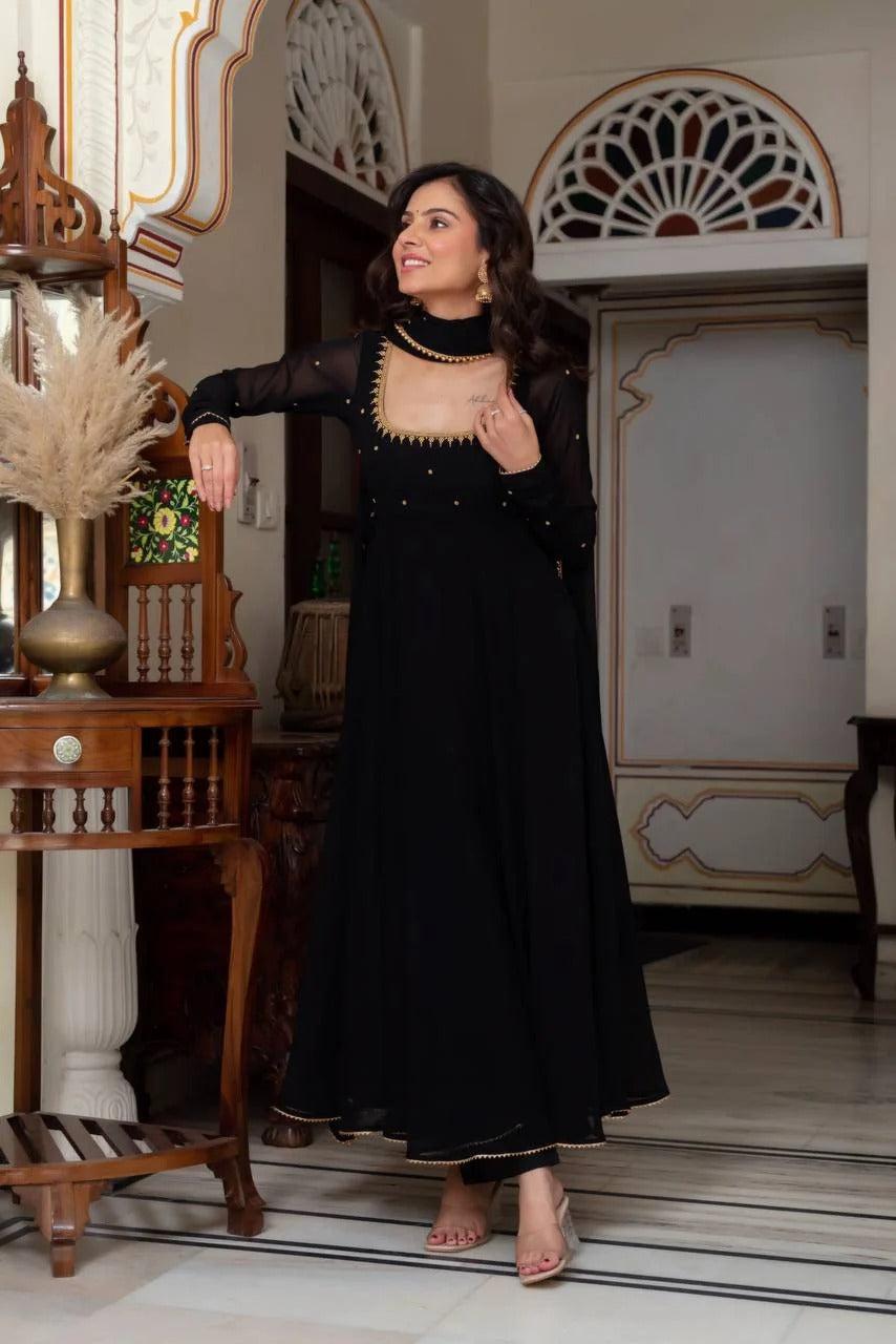 Eloriya Anika Premium Black Party Wear Anarkali Suit Set - M [38] | Eloriya India