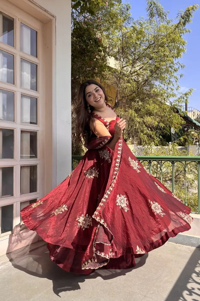Eloriya Maroon Fendy Silk Anarkali Premium Suit Set | Eloriya India