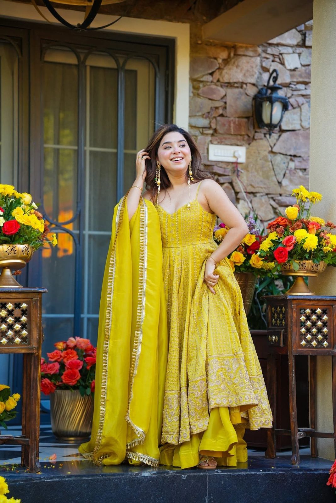 Eloriya Ishmika Mustard Yellow Anarkali Suit Set - S [36] | Eloriya India