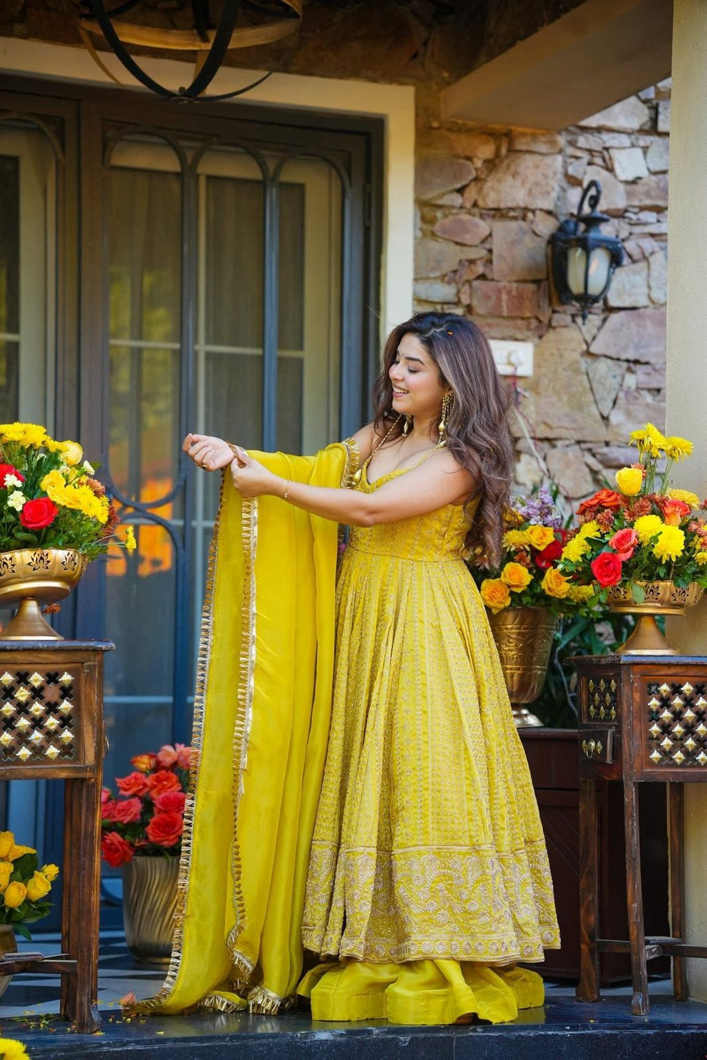 Eloriya Ishmika Mustard Yellow Anarkali Suit Set - L [40] | Eloriya India