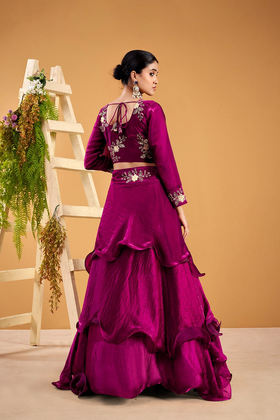 Eloriya 3 In 1 Traditional Stitched Lehenga Set With Color - Red | Eloriya India