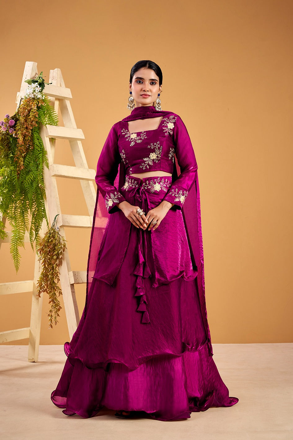 Eloriya 3 In 1 Traditional Stitched Lehenga Set With Color - Royal Purple | Eloriya India