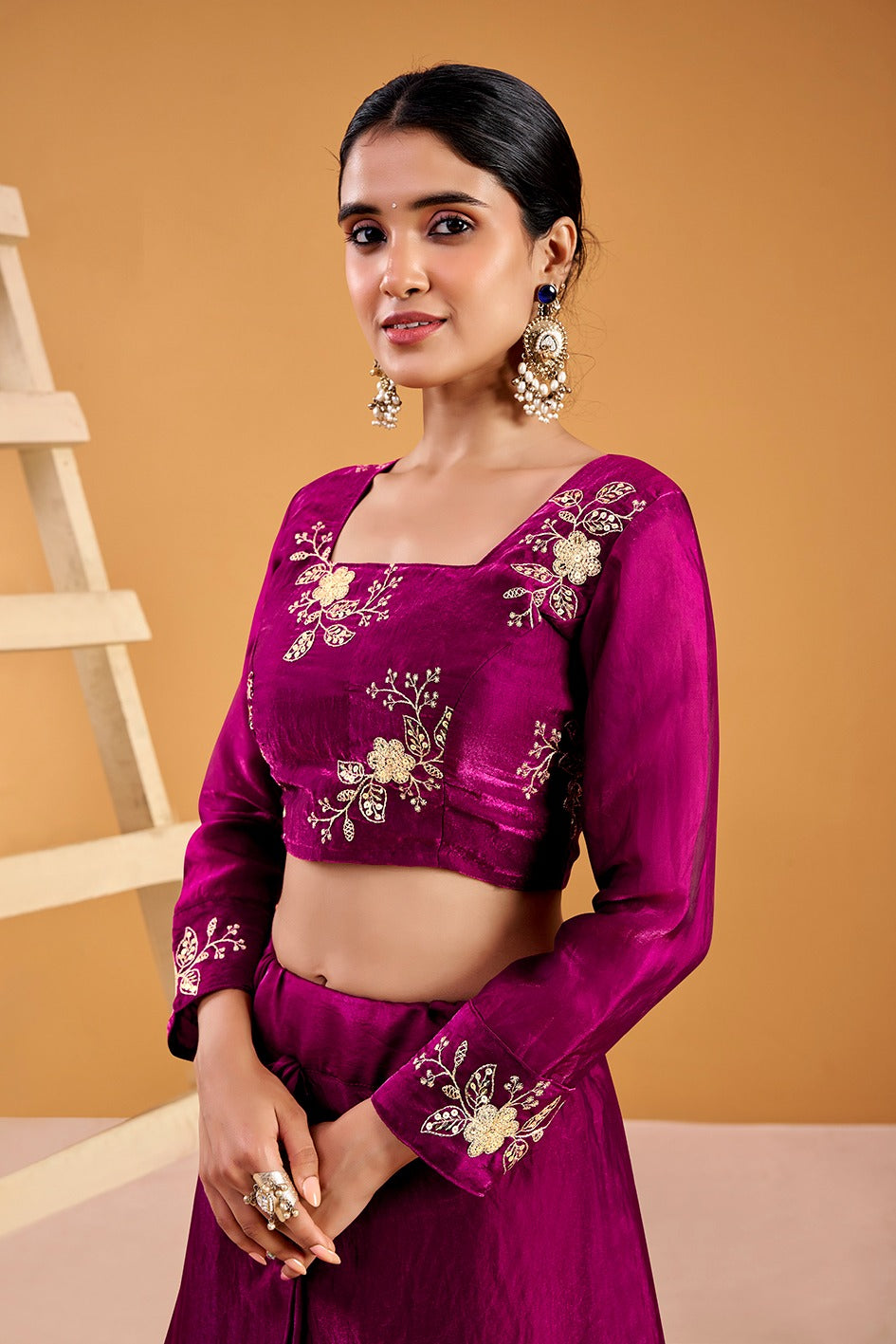 Eloriya 3 In 1 Traditional Stitched Lehenga Set With Color - Red | Eloriya India