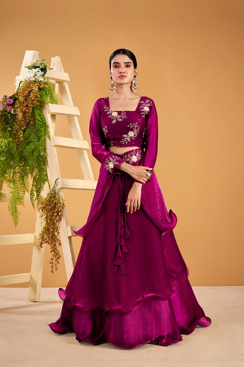 Eloriya 3 In 1 Traditional Stitched Lehenga Set With Color - Red | Eloriya India