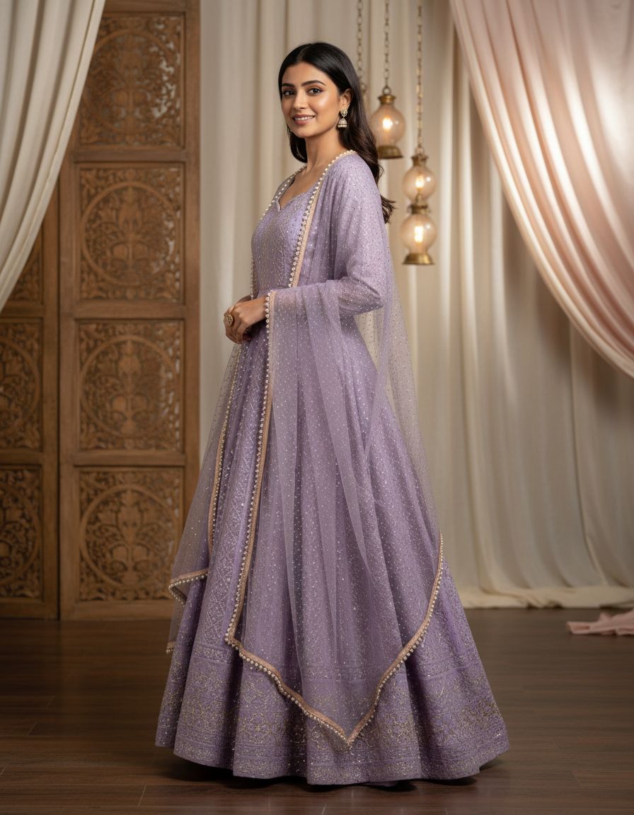 Eloriya New Design Premium Anarkali Suit Set - Mauve Pruple | Eloriya India