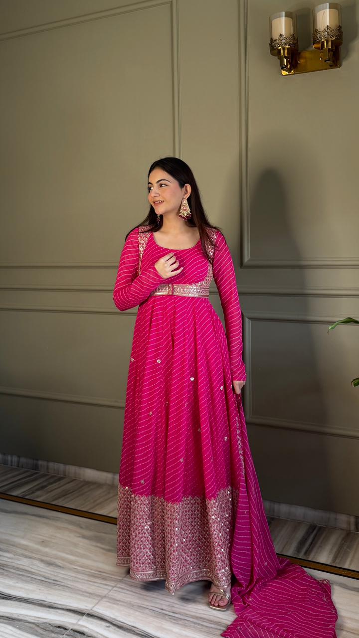 Eloriya Premium Bandhej Heavy Traditional Koti Anarkali Suit Set - S [36] | Eloriya India