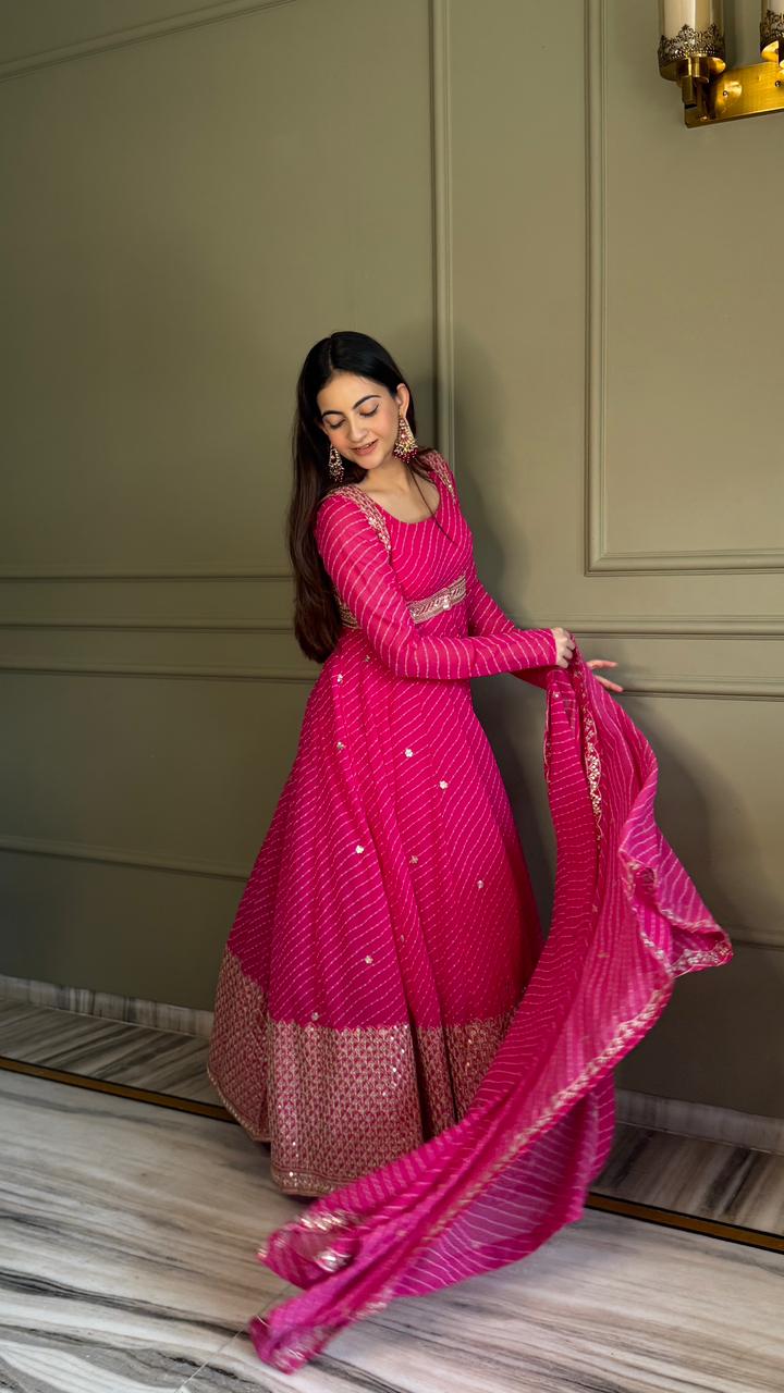 Eloriya Premium Bandhej Heavy Traditional Koti Anarkali Suit Set | Eloriya India