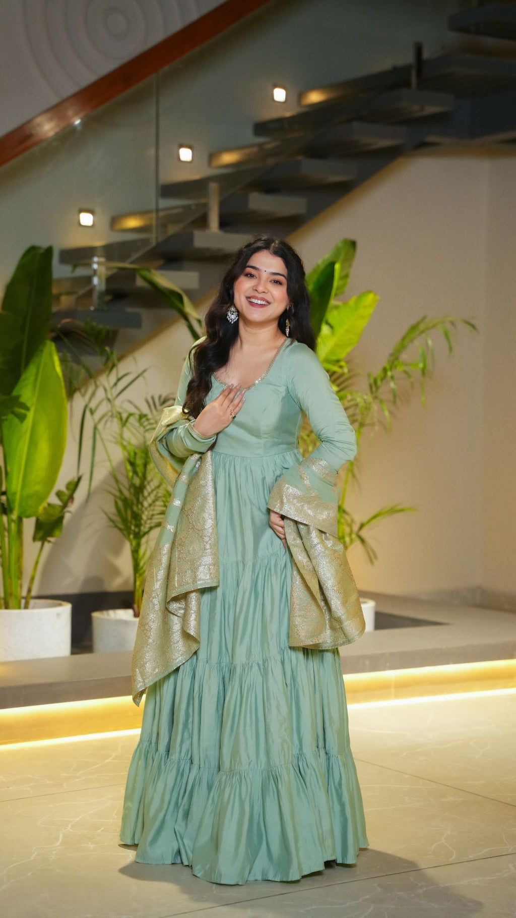 Eloriya Premium Quality Roman Silk Gown Anarkali Suit Set - S [36] | Eloriya India