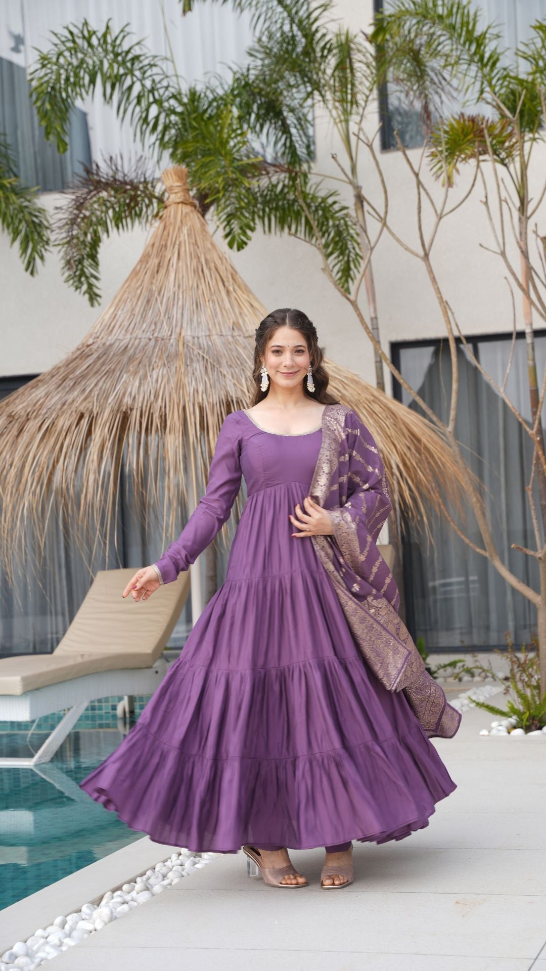 Eloriya Premium Quality Roman Silk Gown Anarkali Suit Set - XS [34] | Eloriya India