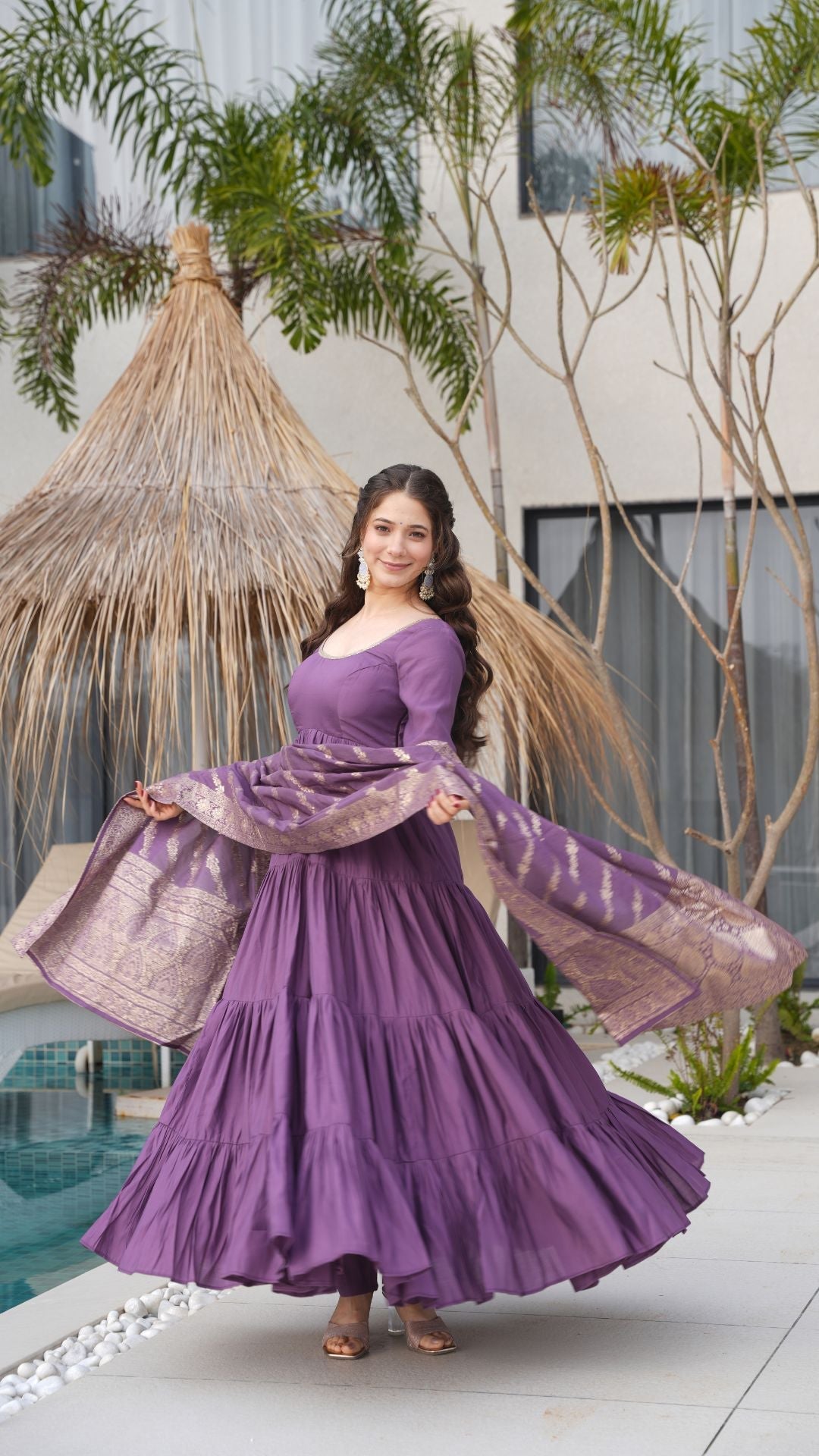 Eloriya Premium Quality Roman Silk Gown Anarkali Suit Set - S [36] | Eloriya India