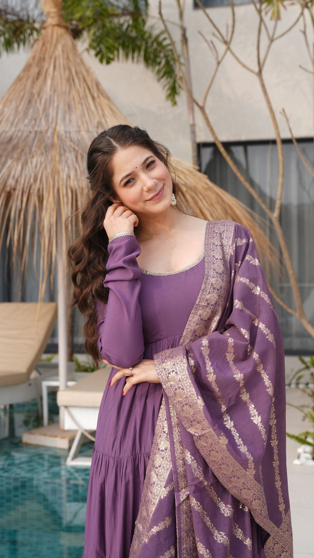Eloriya Premium Quality Roman Silk Gown Anarkali Suit Set - XL [42] | Eloriya India