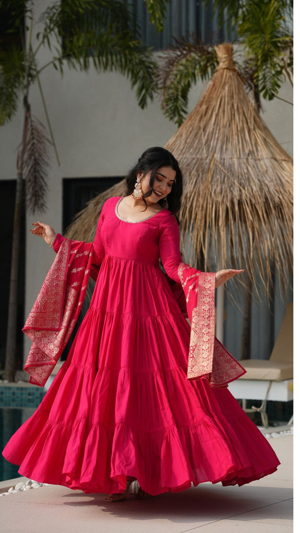 Eloriya Premium Quality Roman Silk Gown Anarkali Suit Set - XS [34] | Eloriya India