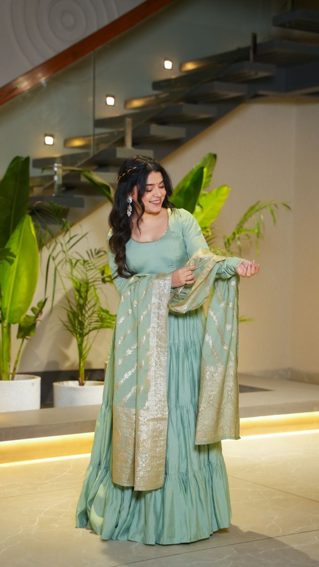 Eloriya Premium Quality Roman Silk Gown Anarkali Suit Set - XL [42] | Eloriya India
