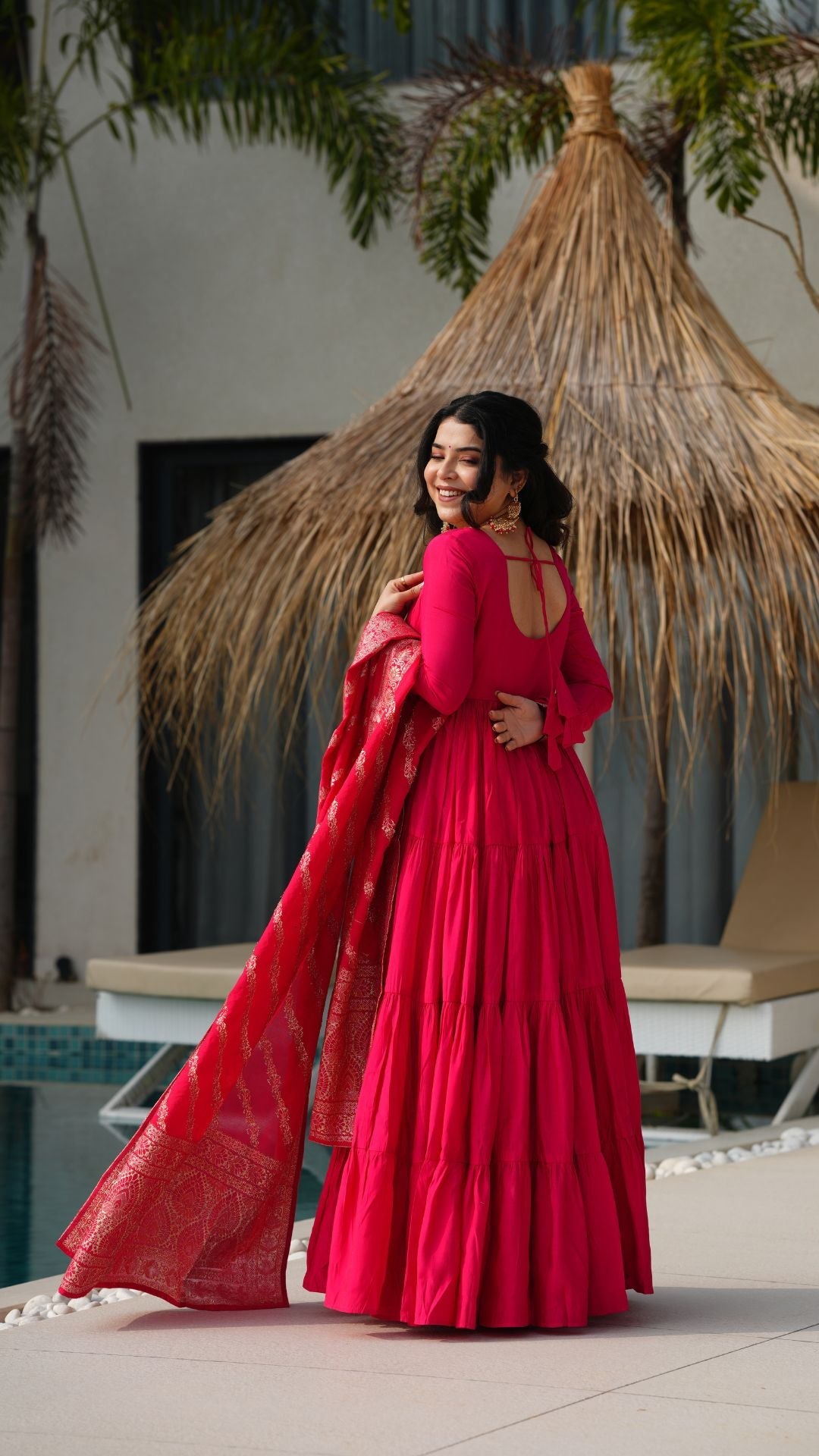 Eloriya Premium Quality Roman Silk Gown Anarkali Suit Set - XL [42] | Eloriya India