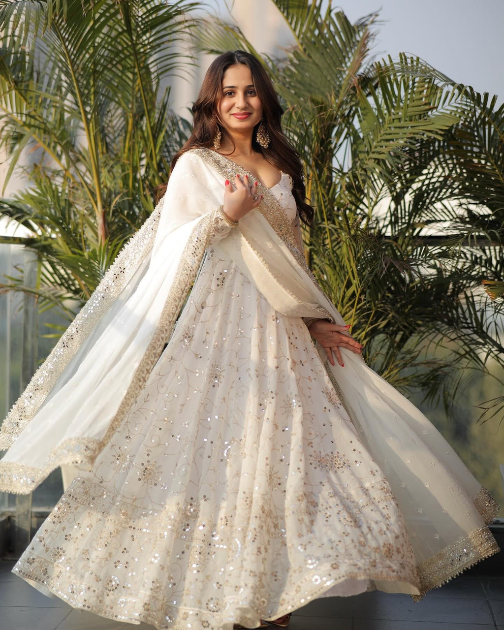 Eloriya Shivali Trendy White Anarkali Suit Set - XS [34] | Eloriya India