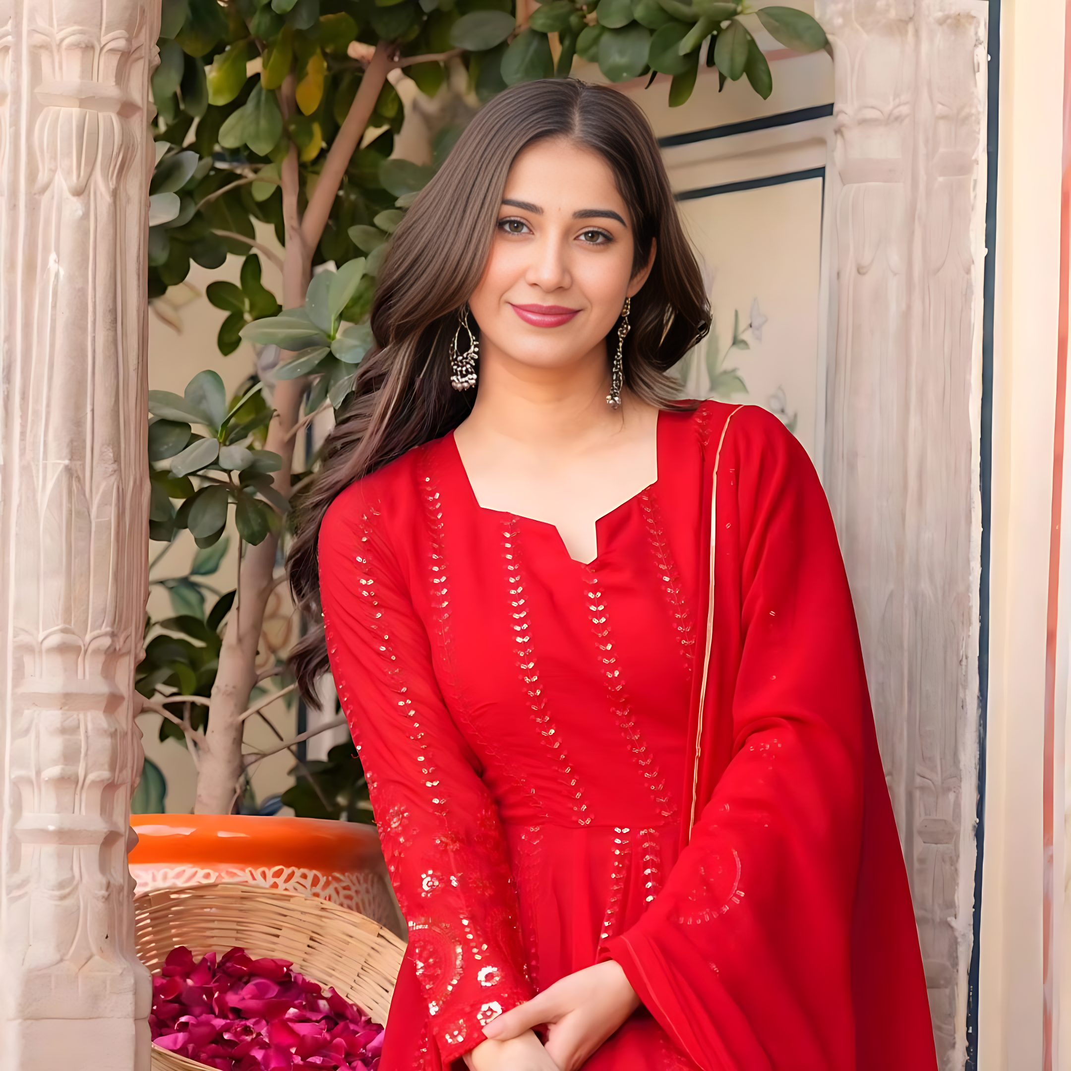 Eloriya Parvati Premium Quality Mehrooni Red Suit Set - M [38] | Eloriya India