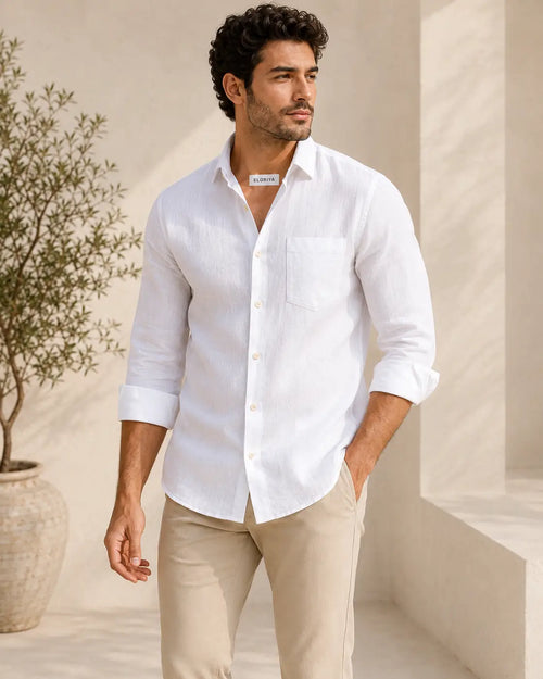 Eloriya Bright White Luxurious Linen Shirt