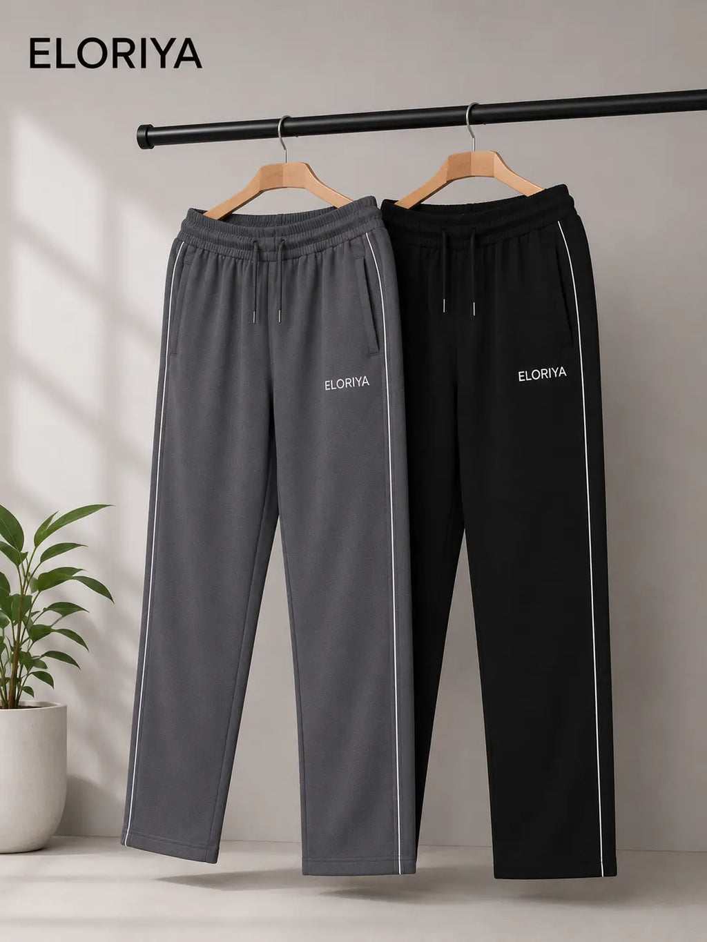 ELORIYA Men Pack of 2 Straight Track Pants with Insert Pockets – Grey & Black