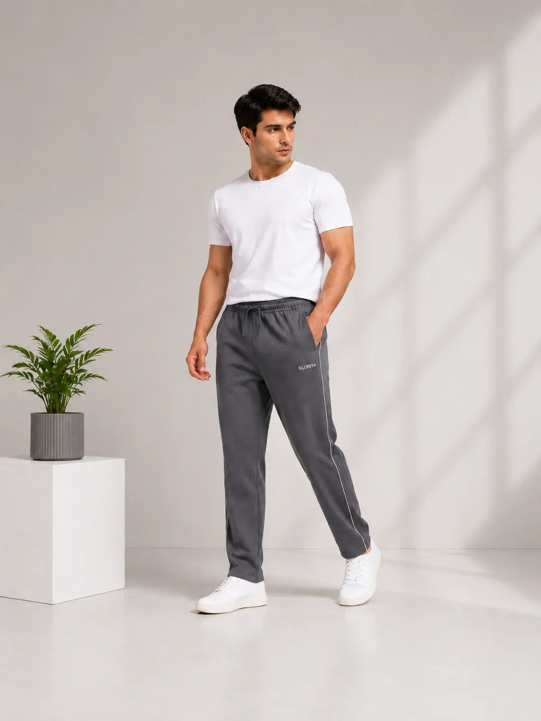 ELORIYA Men Pack of 2 Straight Track Pants with Insert Pockets – Grey & Black