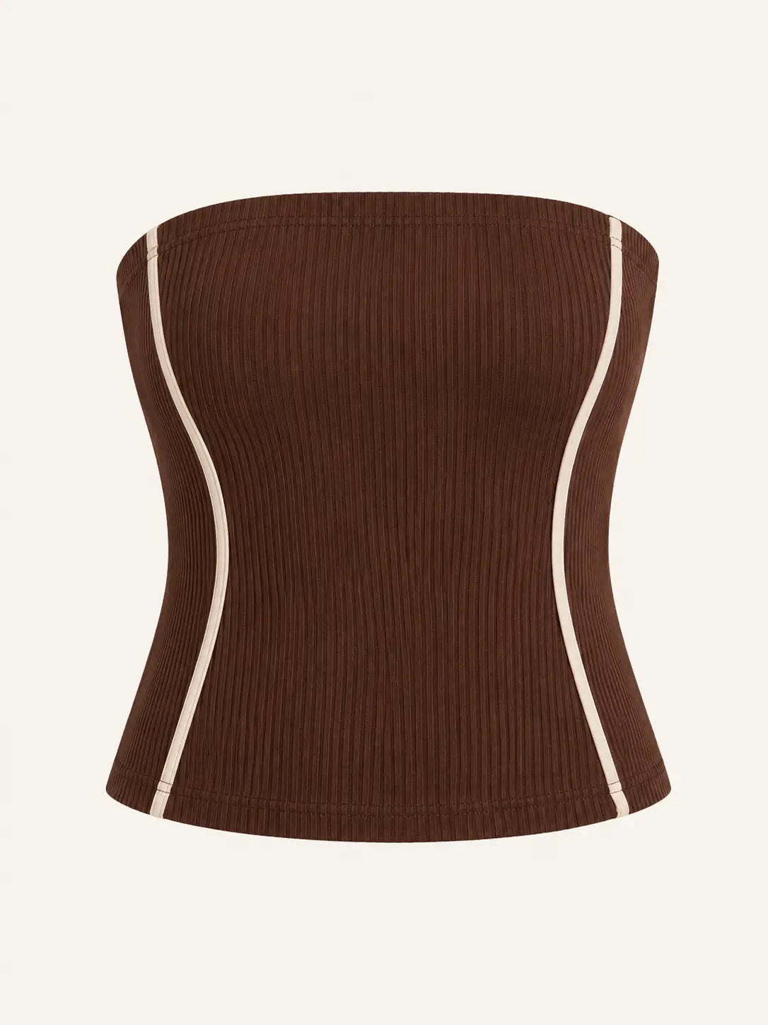 ELORIYA Women Brown Strapless Contrast Detail Ribbed Bandeau Top