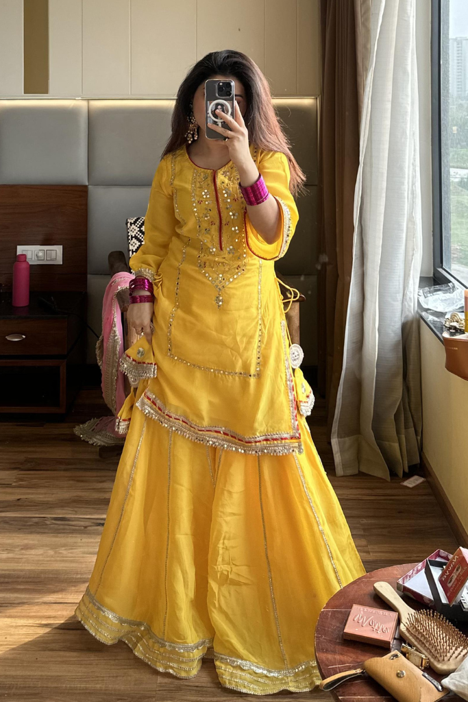 Eloriya Naumya Neon Yellow Sharara Suit Set - 2XL [44] | Eloriya India
