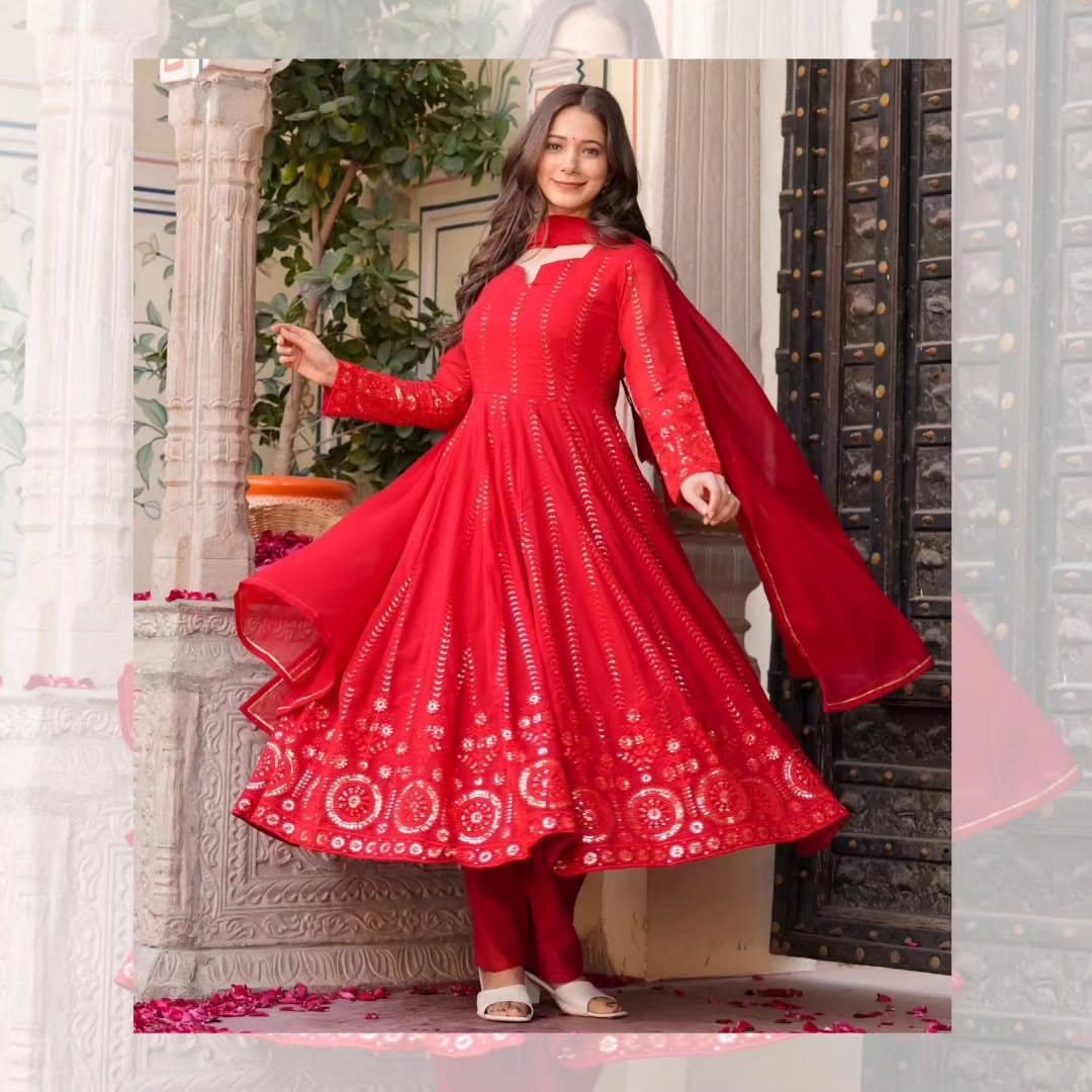 Eloriya Mehrooni Red Karva Chauth Special Suit Set - XS [34] | Eloriya India