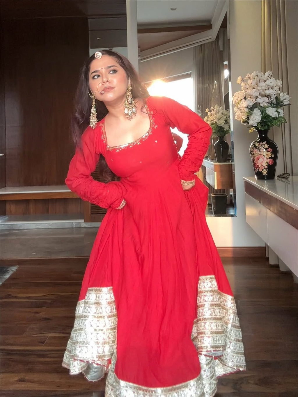 Eloriya Maharani Red Karva Chauth Special Anarkali Suit Set | Eloriya India
