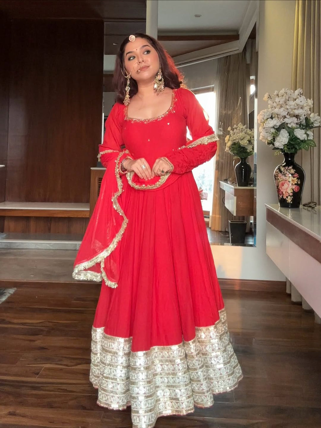 Eloriya Maharani Red Karva Chauth Special Anarkali Suit Set - S [36] | Eloriya India