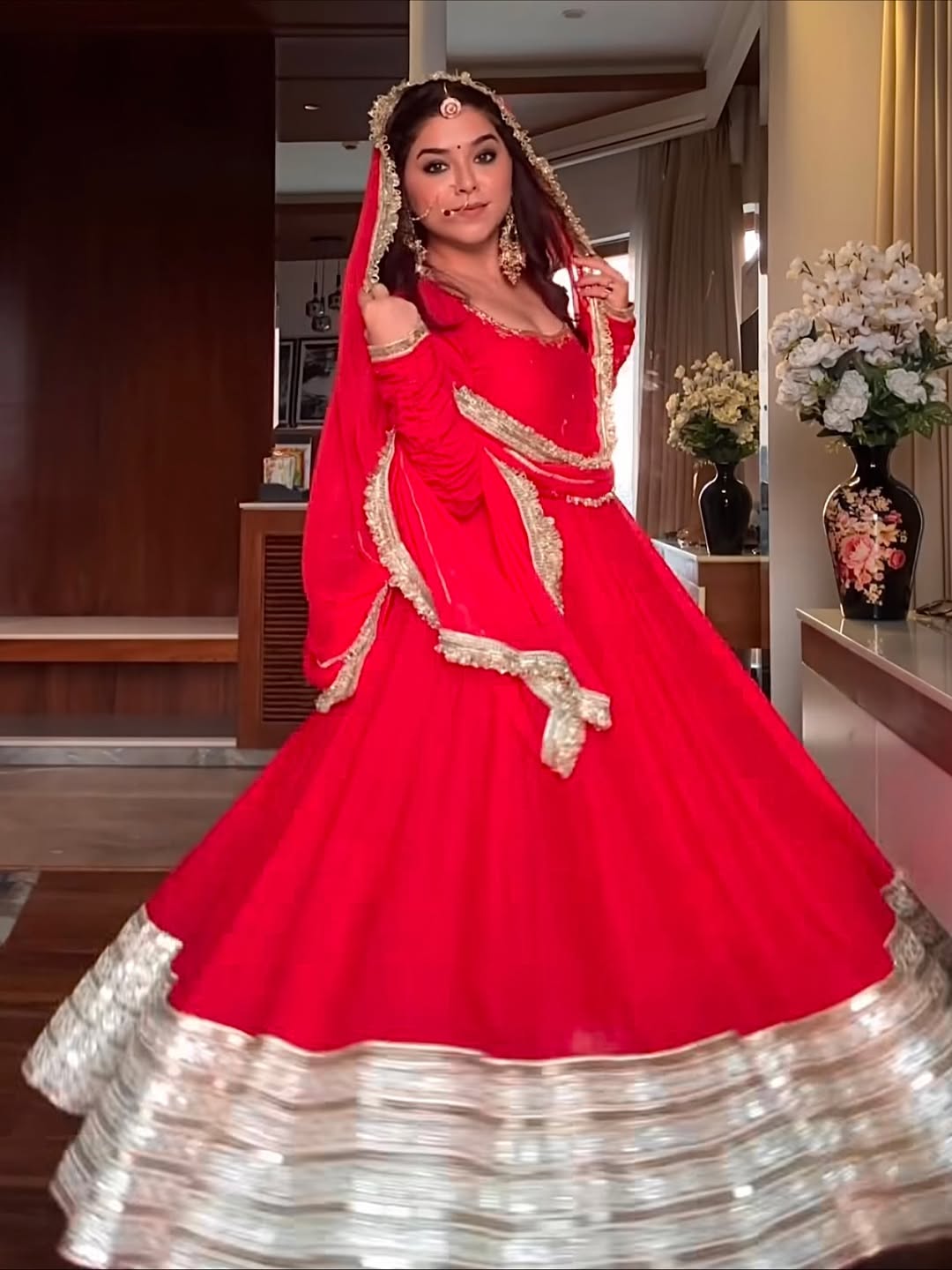 Eloriya Maharani Red Karva Chauth Special Anarkali Suit Set - XS [34] | Eloriya India