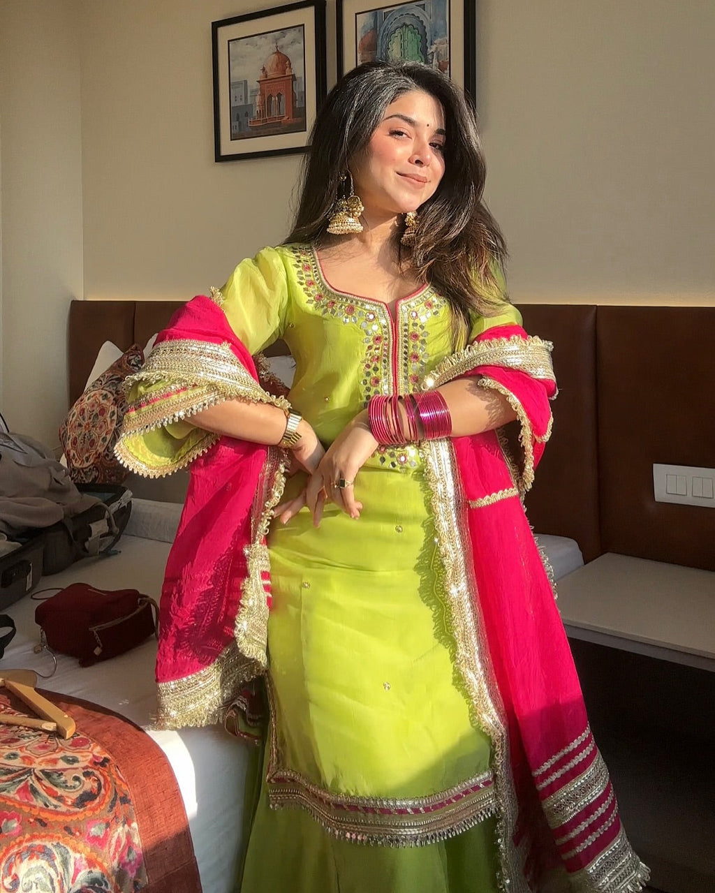 Eloriya Saumya Neon Sharara Suit Set - L [40] | Eloriya India