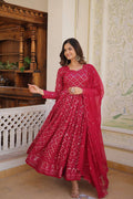 Eloriya Rani & Wine Embroidered Georgette Anarkali Suit Set - XS [34] | Eloriya India