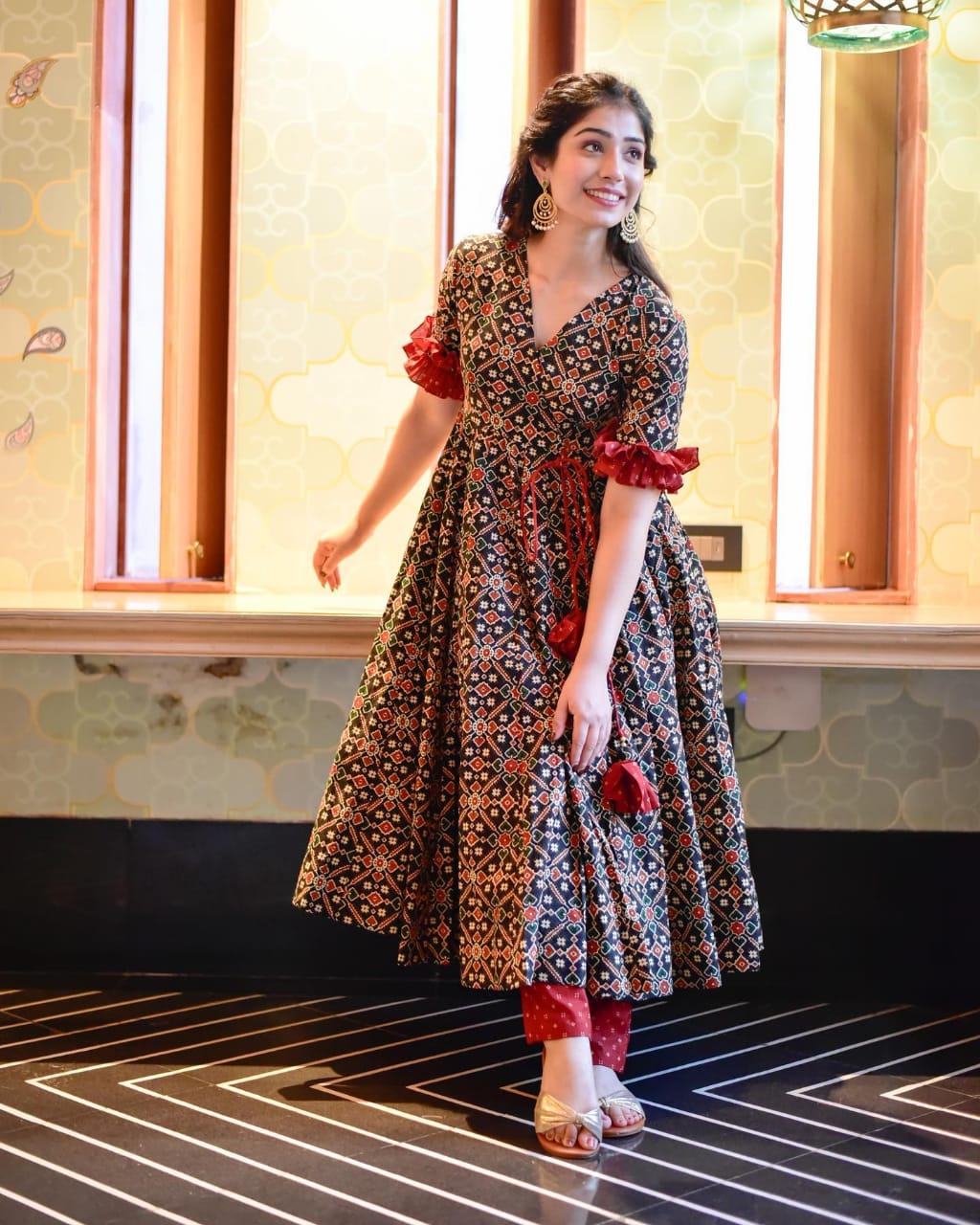 Eloriya Rayon Gown Kurta And Pant Set Ac-7005 - XS [34] | Eloriya India