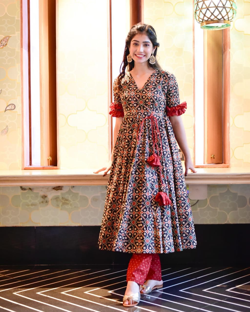 Eloriya Rayon Gown Kurta And Pant Set Ac-7005 - S [36] | Eloriya India