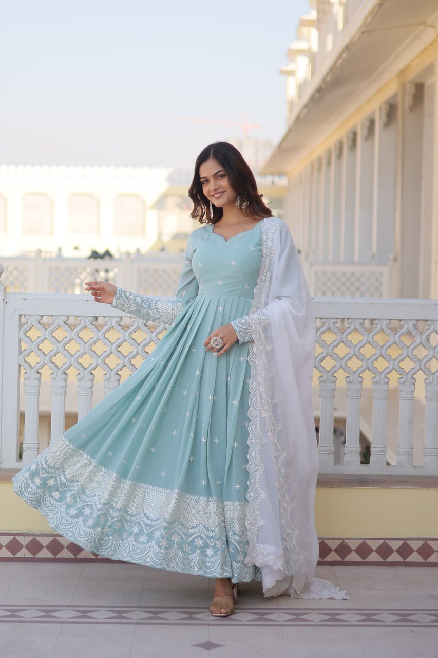 Eloriya Premium Quality Sky Anarkali Suit Set | Eloriya India
