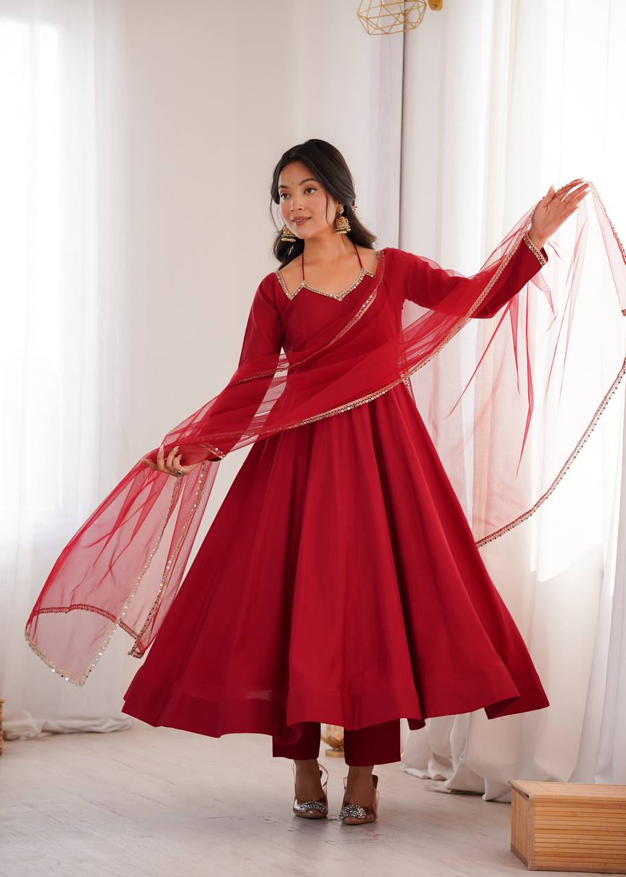 Eloriya Premium Maroon Anarkali Suit Set - XS [34] | Eloriya India