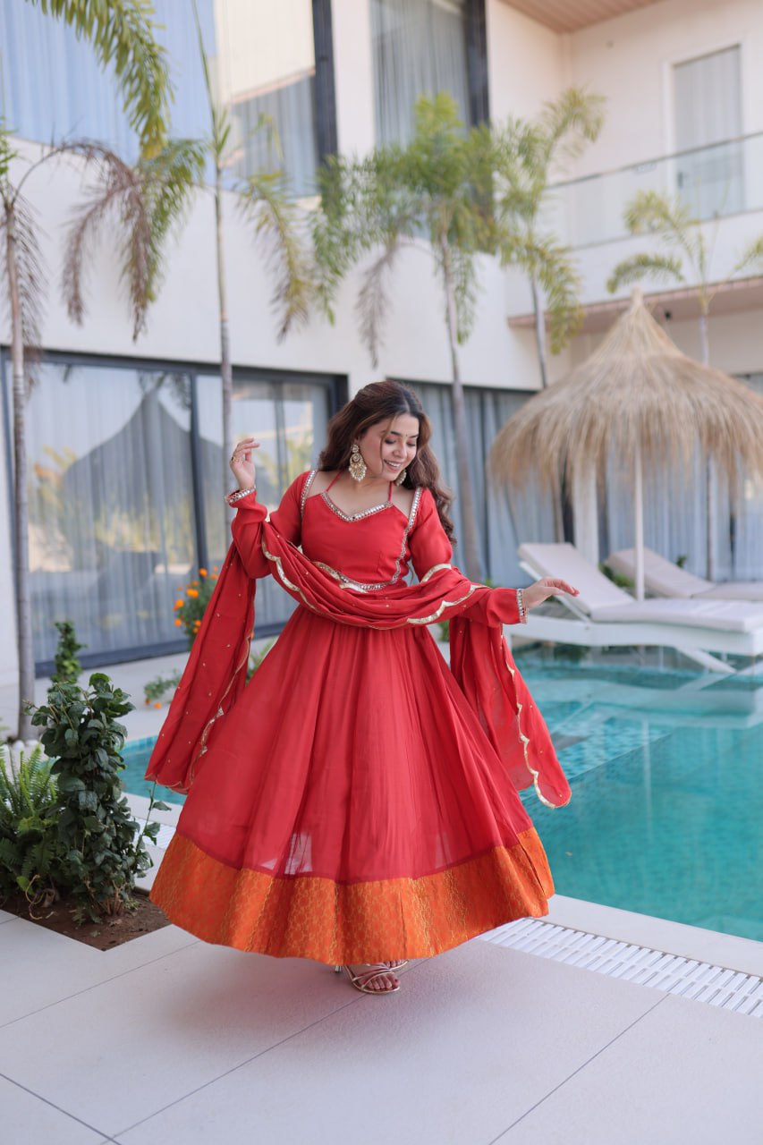 Eloriya Queen Look – Premium Red Anarkali Suit Set - M [38] | Eloriya India