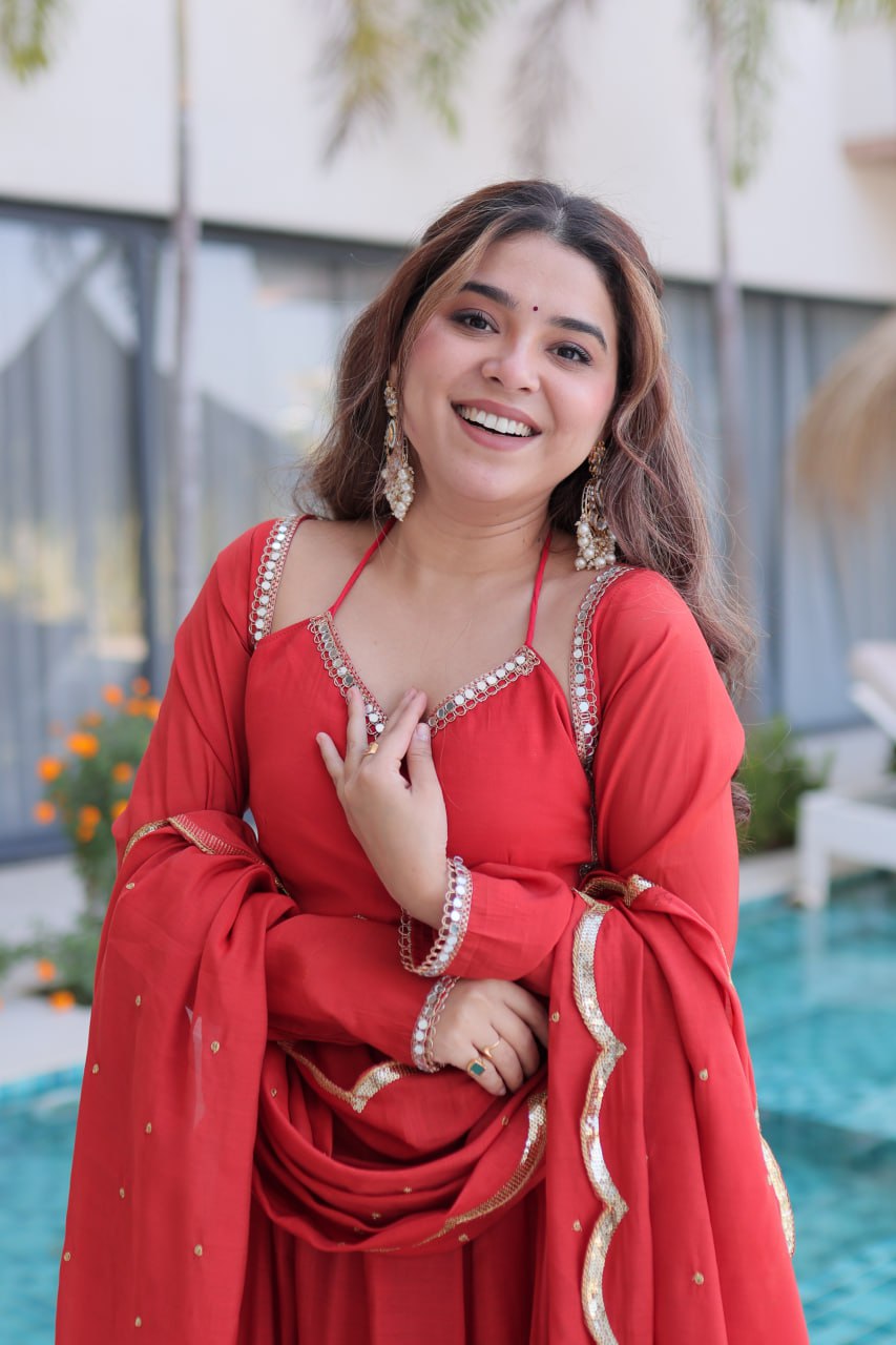 Eloriya Queen Look – Premium Red Anarkali Suit Set | Eloriya India