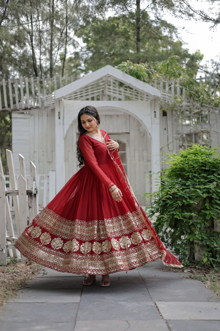 Eloriya Sandhiya Red Premium Quality Anarkali Suit Set - MEHROON | Eloriya India